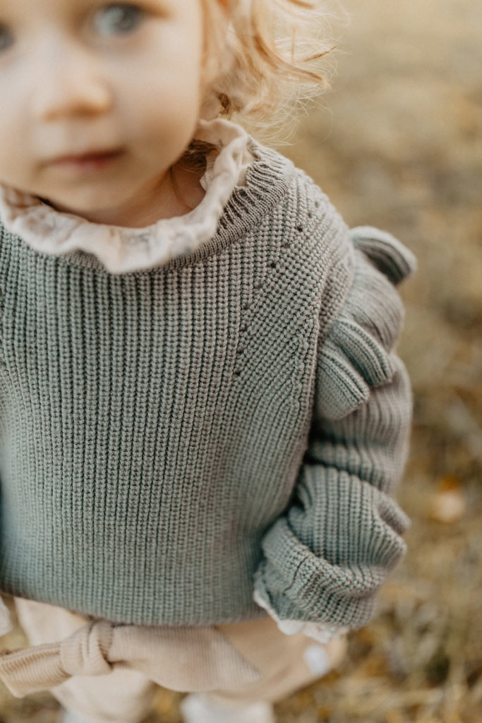 Mini-Me Strickpullover ’Green’ Mit Volants Für Kinder Kindermode