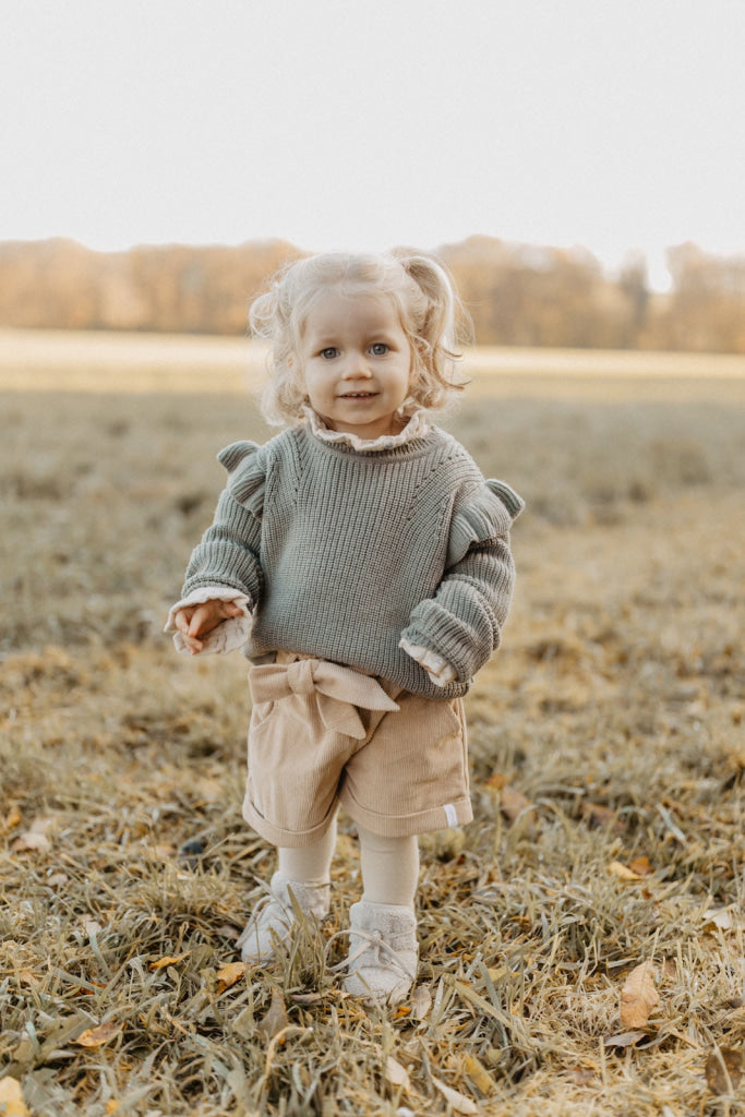 Mini-Me Strickpullover ’Green’ Mit Volants Für Kinder Kindermode