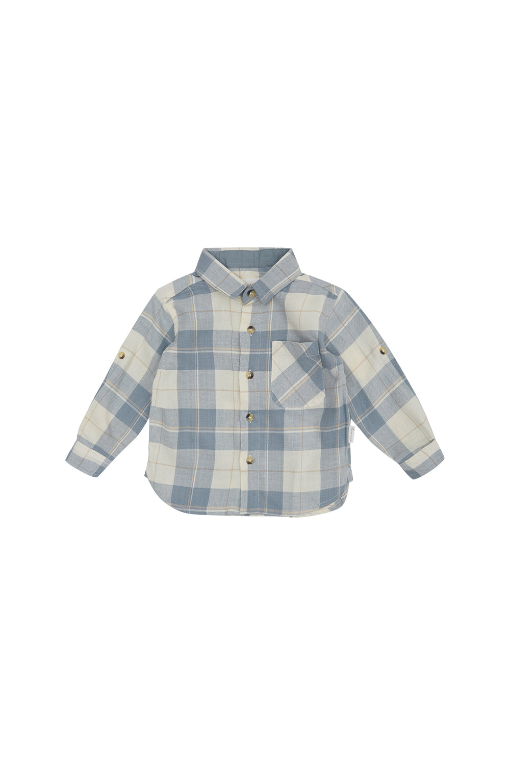 Flanellshirt 'beige & blue' mit durchgehender Knopfleiste