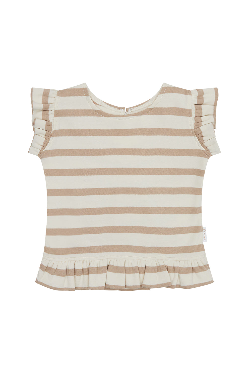 Top 'beige stripes' with ruffled hem