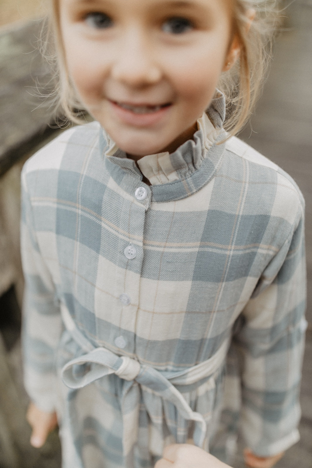 Flannel shirt dress 'beige & blue' with belt