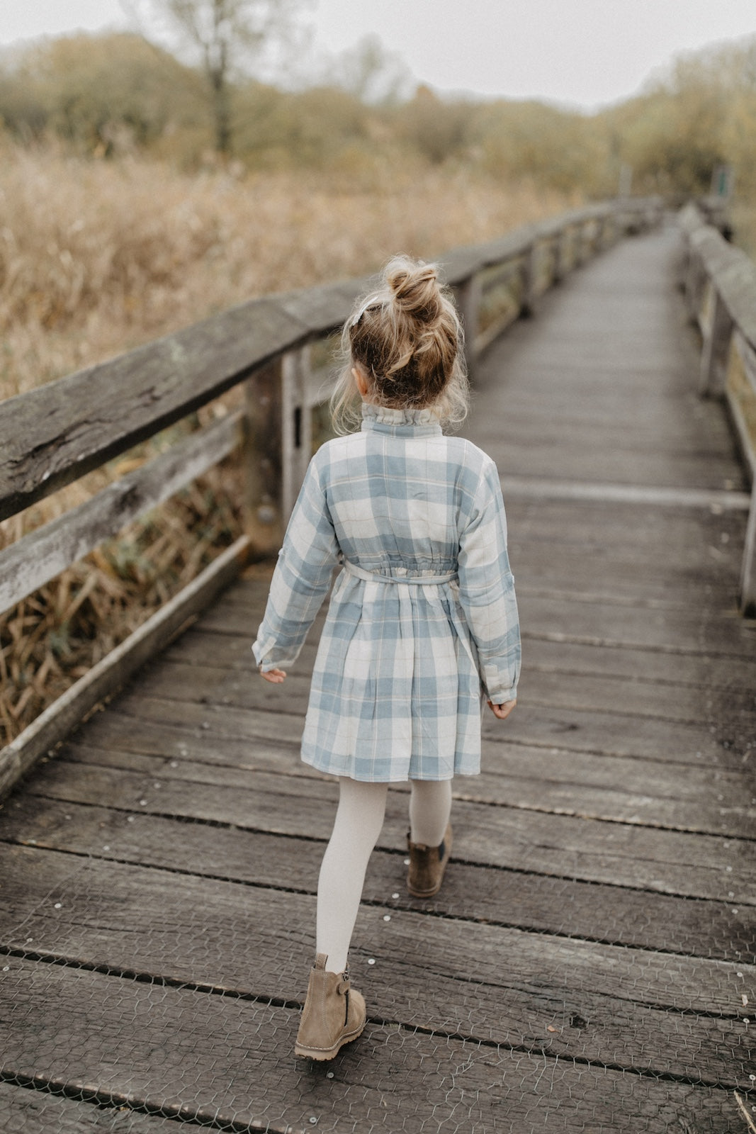 Flannel shirt dress 'beige & blue' with belt