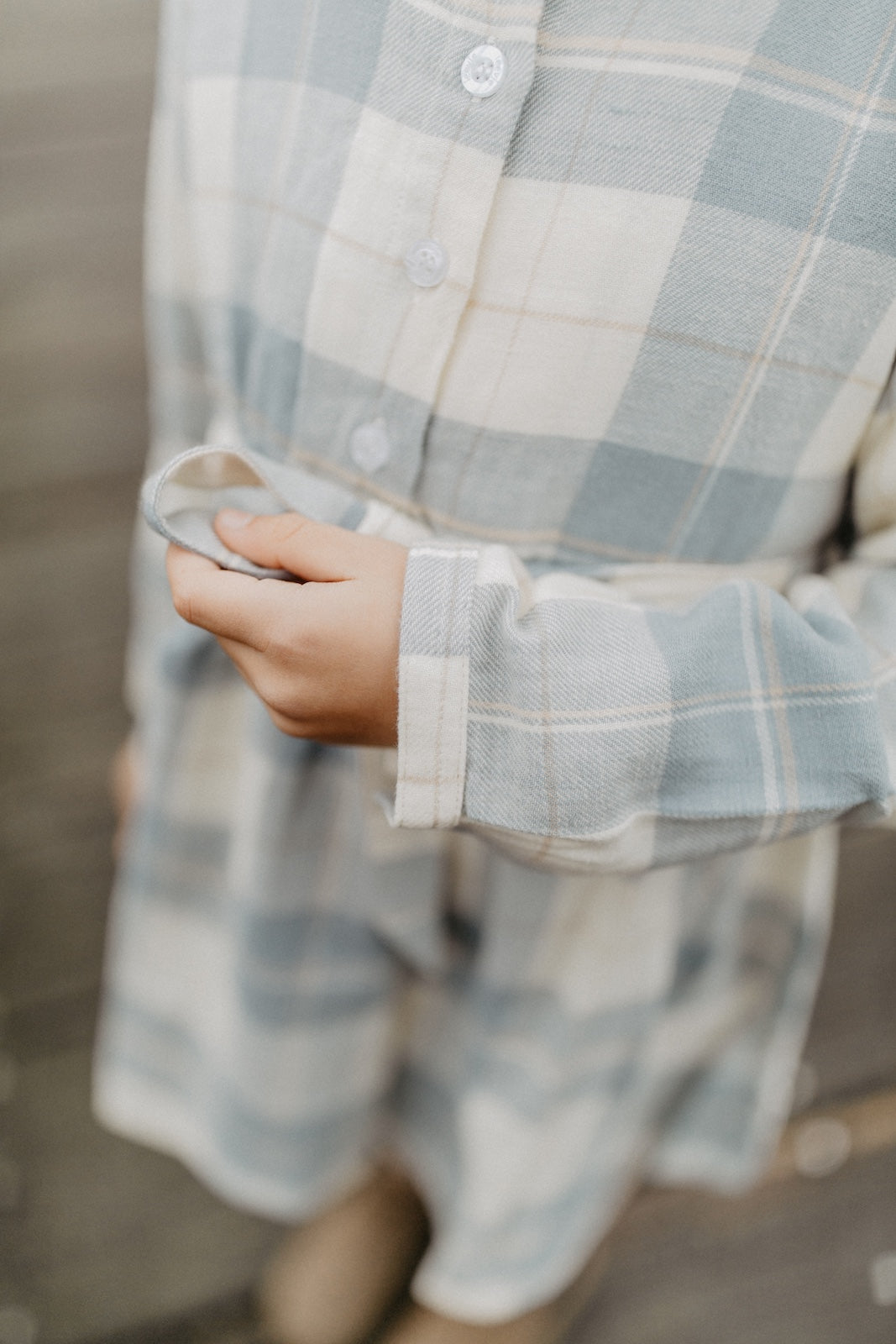 Flannel shirt dress 'beige & blue' with belt