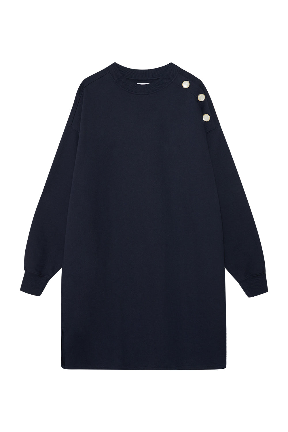 leevje by AM Sweatkleid 'Cozy' Navy mit Zierknöpfen