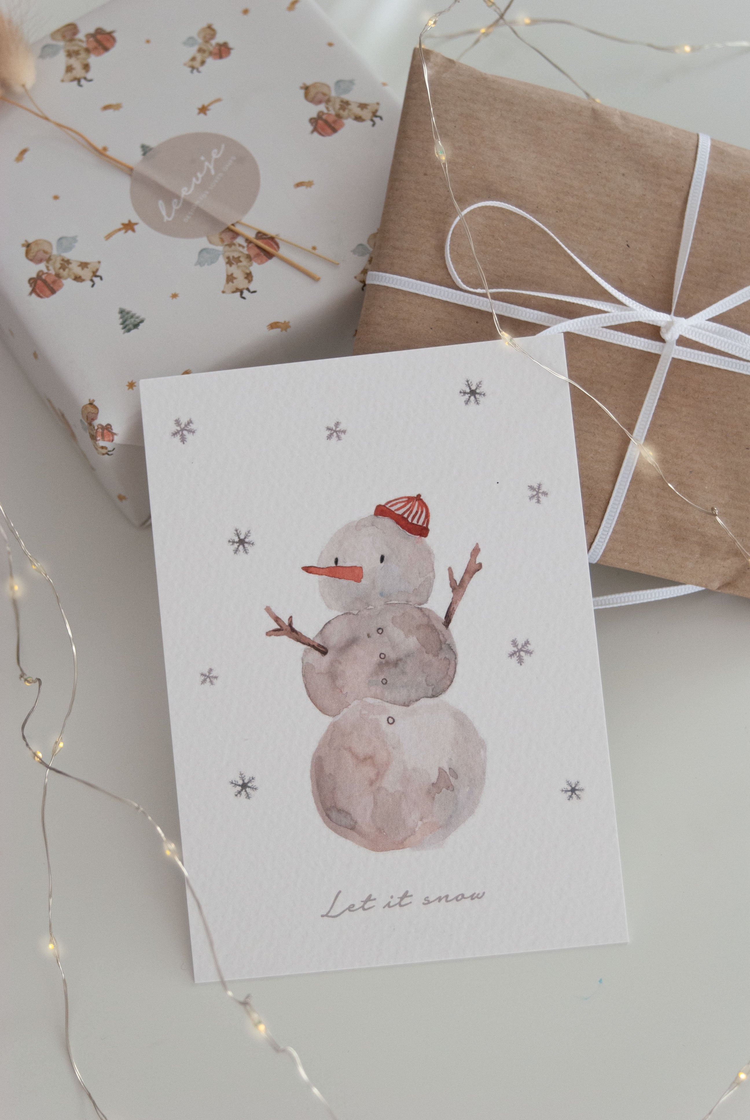 Postkarte Schneemann "Let it snow"