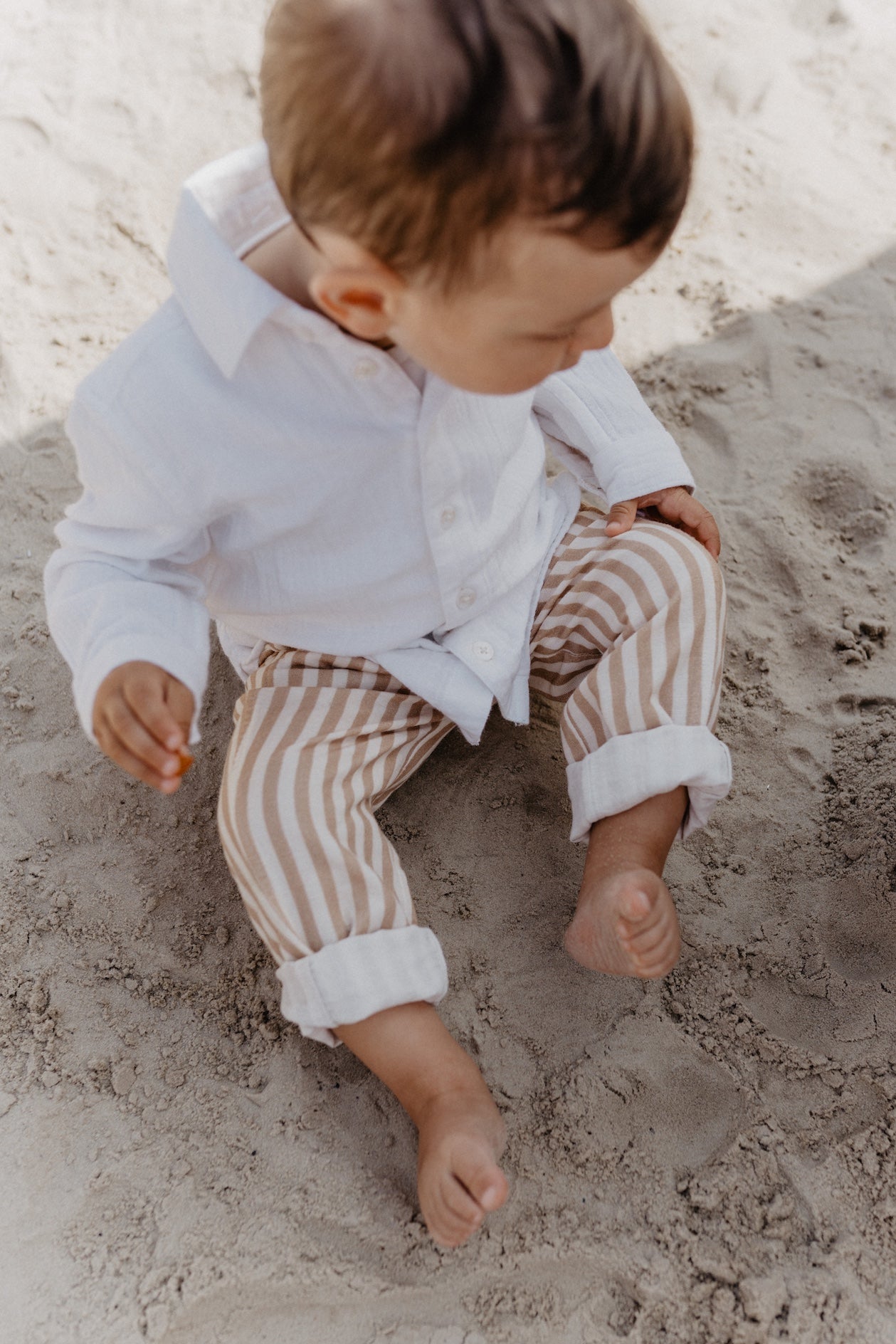 Striped linen trousers with pockets