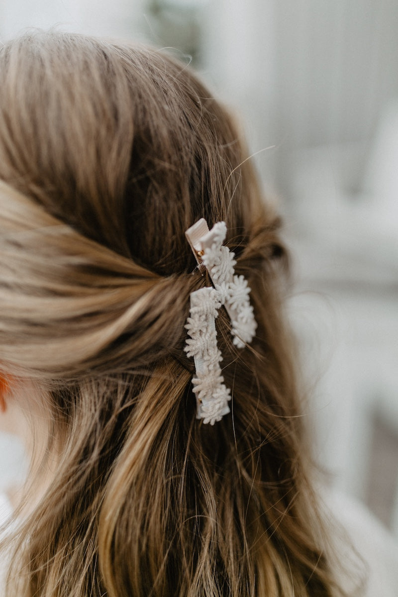 Hair clips 'tiny corduroy flowers'