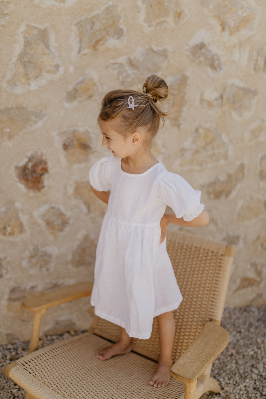 Linen dress with puff sleeves