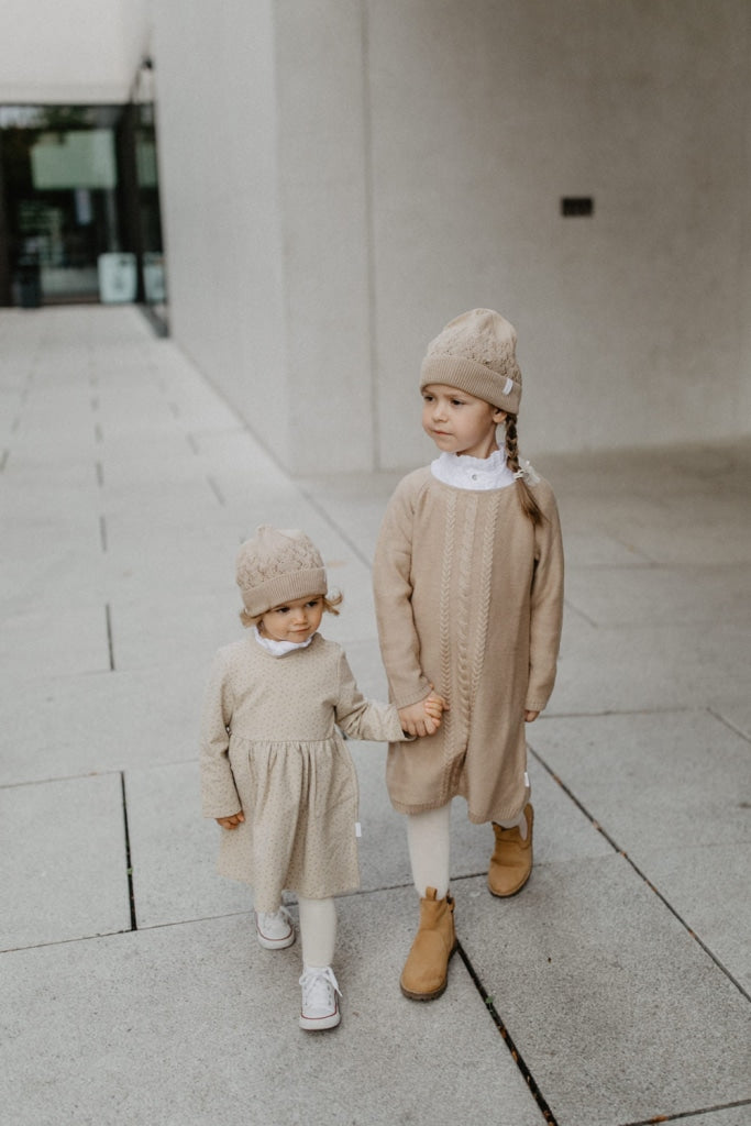 Kleid Mit Zopfstrickmuster Coffee Aus Merinowolle