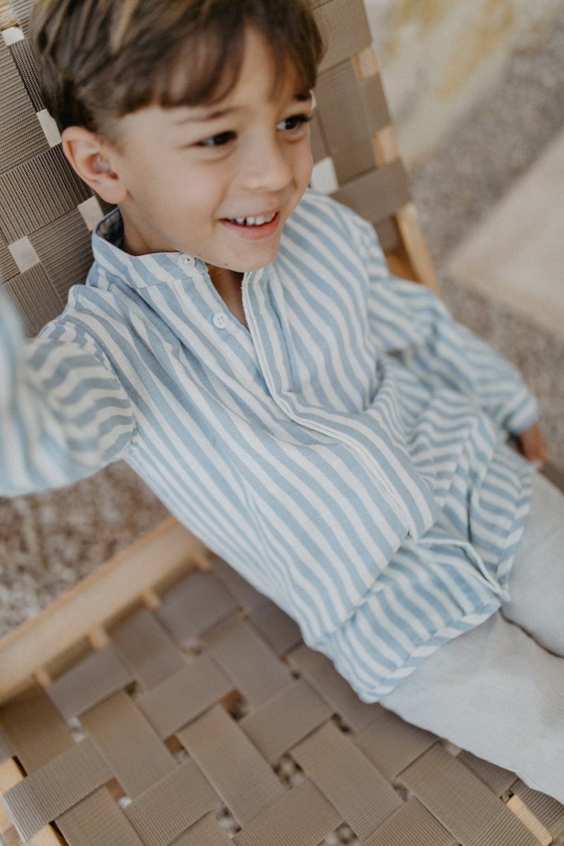 Striped linen shirt 'blue stripes' with stand-up collar