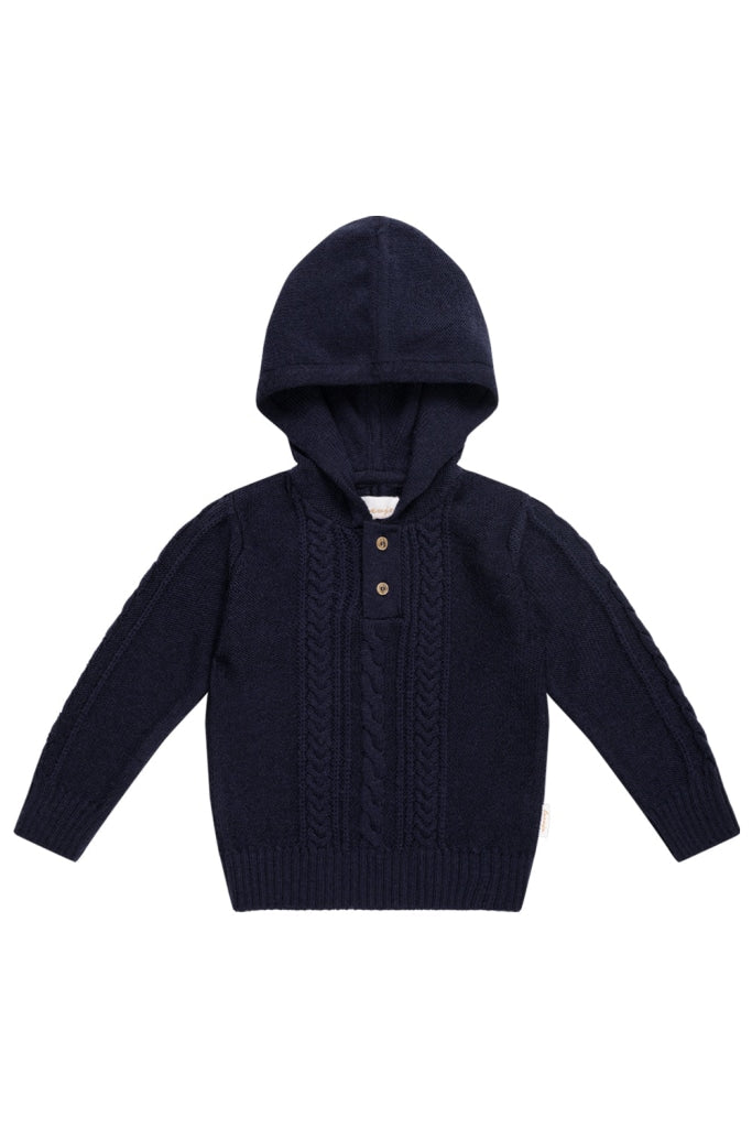 Strickhoodie Navy Aus Merinowolle / 62/68