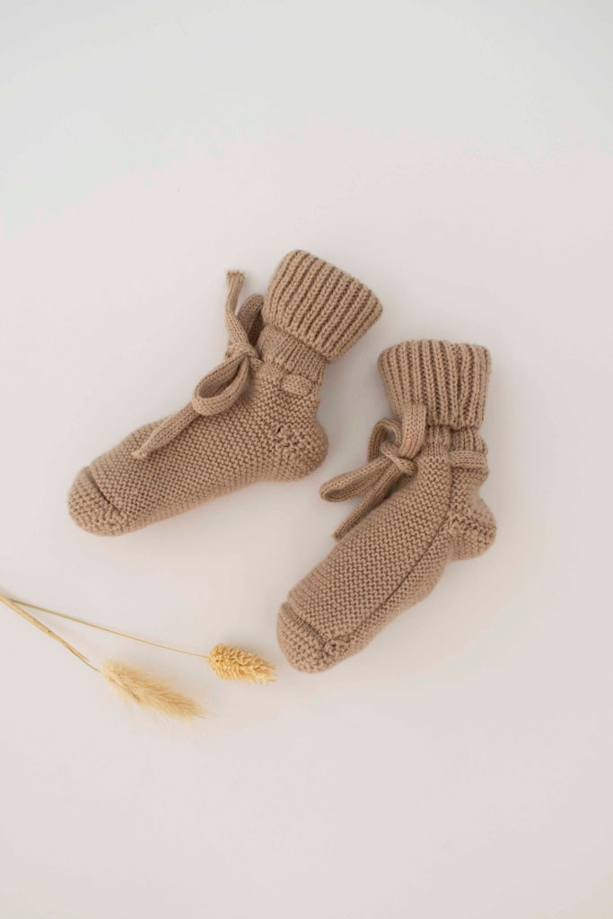 Babystrickschuhe Aus Merinowolle Tan / One Size