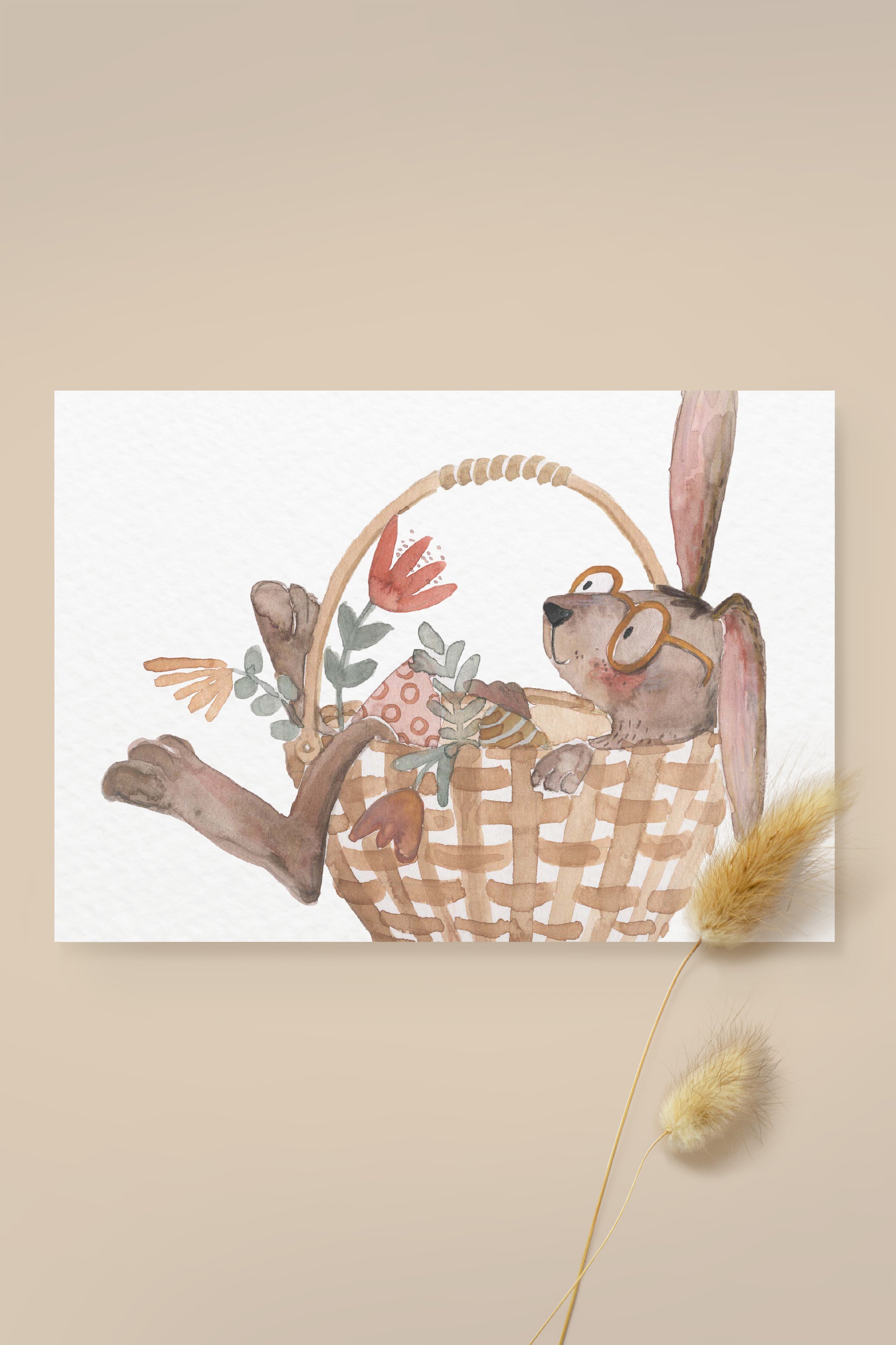 Postkarte Osterhase im Korb