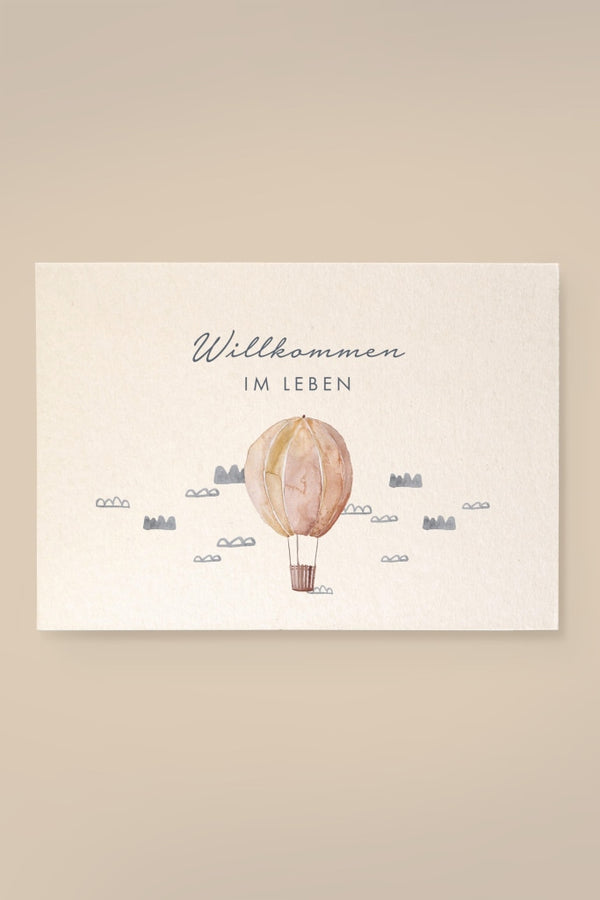Karte Ballon „Willkommen Im Leben“ Aus Holzschliffpappe Karten