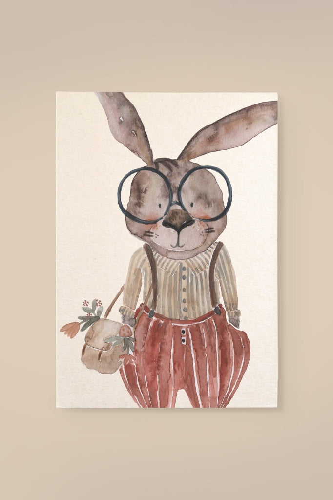 Wood Pulp Card Bunny with Glasses