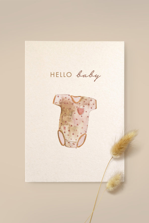 Karte Strampler ’Hello Baby’ Aus Holzschliffpappe Karten